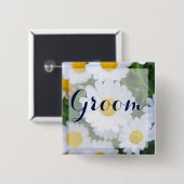 Vierkante bruidegom bloemige trouwknopen met madel button 5,1 cm (Voorkant /achterkant)