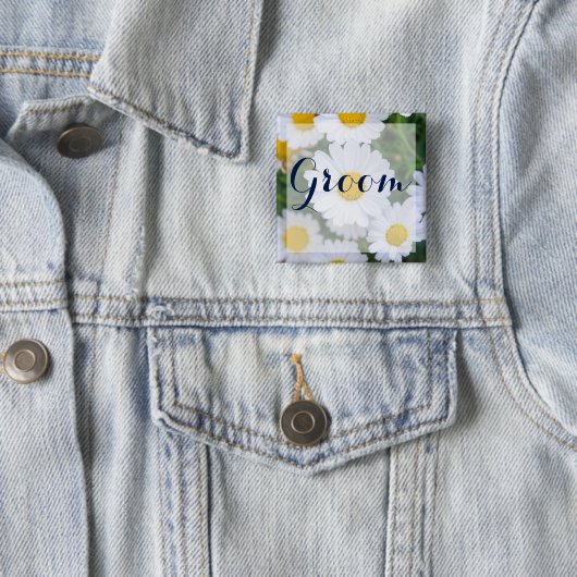 Vierkante bruidegom bloemige trouwknopen met madel vierkante button 5,1 cm (In situ)