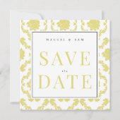 Vierkante Buttery Geel Damask Wedding Save Datum Save The Date (Voorkant)