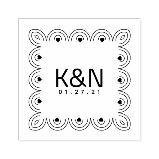 Vierkante Deco Hart Initiaal Logo Bruiloft Stamp Rubberstempel (Afrduk)