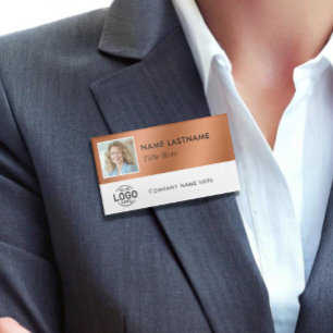 Vierkante foto Logo Faux Koper Wit Magnetisch Groo Naambadge