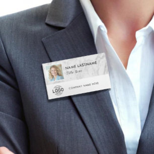 Vierkante foto Logo Faux Marmer Wit Magnetisch Gro Naambadge