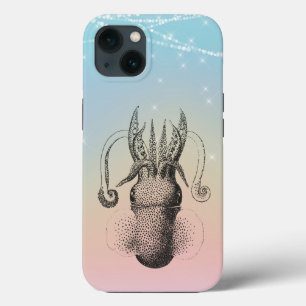 Vierkante illustratie op regenboogpasta met licht iPhone 13 hoesje