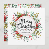 Vierkante Kerst Kaart Bloemkrans (Voorkant / Achterkant)