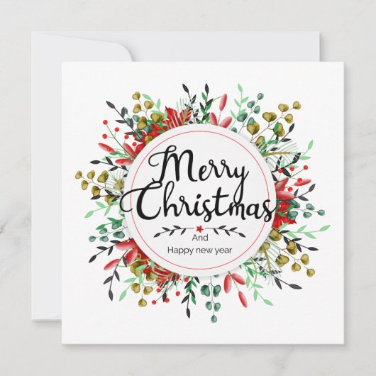 Vierkante Kerst Kaart Bloemkrans (Voorkant)