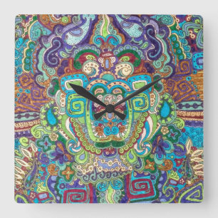 vierkante klok met een funky design in coole kleur