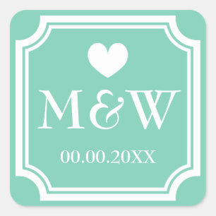 Vierkante munt monogram bruiloft gunst stickers ze