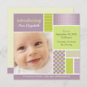 Vierkante Patchwork Sering Geboorteaankondiging De Aankondiging (Voorkant / Achterkant)