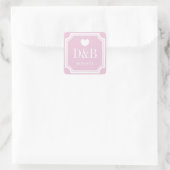 Vierkante roze monogram kleine bruiloft gunst vierkante sticker (Tas)
