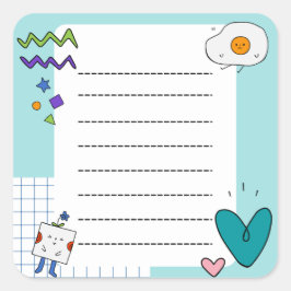 Vierkante Schattigee Doodle Cartoon Memo Notities Vierkante Sticker