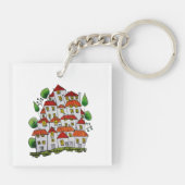 Vierkante Sleutelhanger (Doodle - handgetekend) (Achterkant)