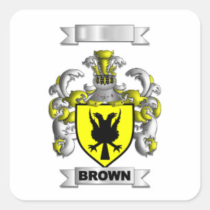 Vierkante Sticker Bruine Familienaam En Schild