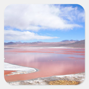 Vierkante sticker van Laguna Colorada in Bolivia