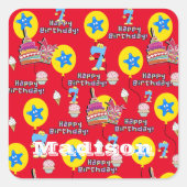 Vierkante Stickers, #7 Happy 7th Birthday Red Vierkante Sticker (Voorkant)