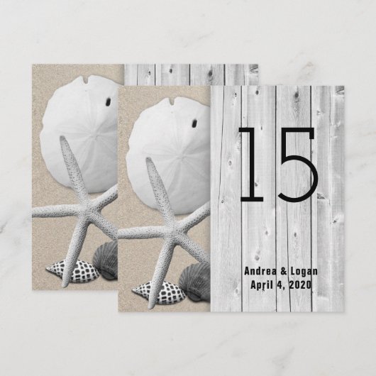 Vierkante strand bruiloft bordjes met tafelnummers (Voorkant / Achterkant)