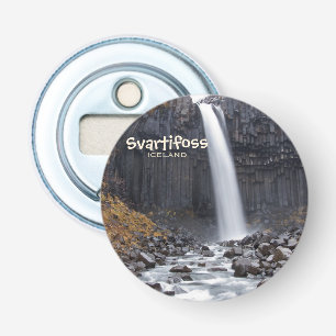 Vierkante Svartifoss-waterval in IJsland tekst Button Flesopener