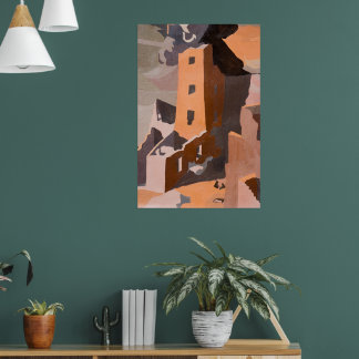 Vierkante toren huis in Mesa Verde, Colorado Poster