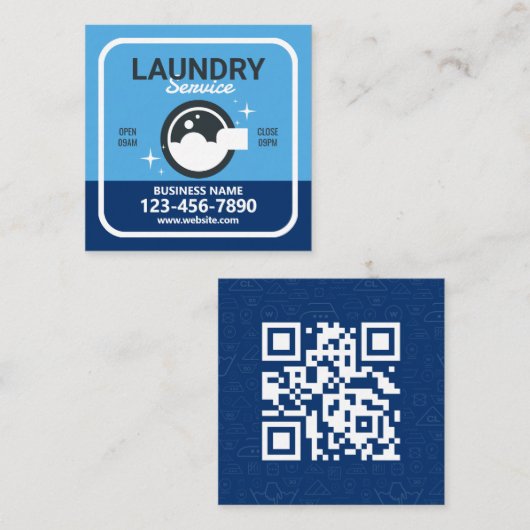 Vierkante Visitekaartje wasservice Qr-code (Voorkant / Achterkant)