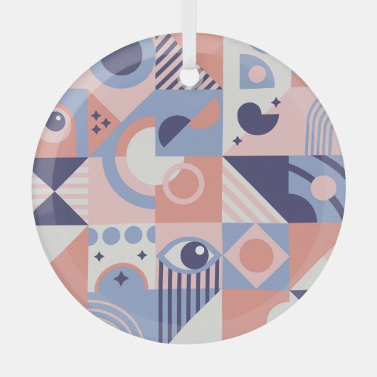 Vierkante vormen: Geometrisch Abstract Mozaïek Glas Ornament (Voorkant)