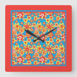 Vierkante wandklok, ditzy Sinaasappels bloemen Klok