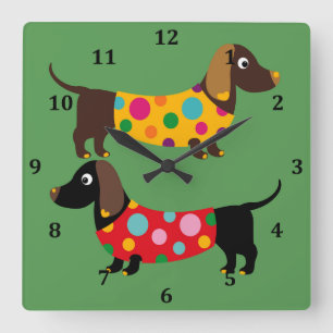 Vierkante wandklok met Dachshunds & Nummers Klok
