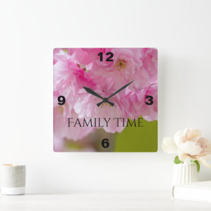 Vierkante wandklok met prachtige roze bloemen klok