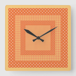 Vierkante wandklok, Oranje controles en Polka Dots Klok