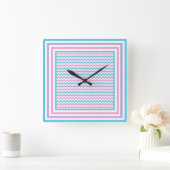 Vierkante wandklok, roze, mauve, turquoise chevron vierkante klok (Huis)