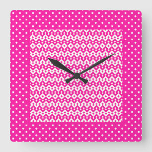 Vierkante wandklok, Snoep roze zigzags, polka stip Klok