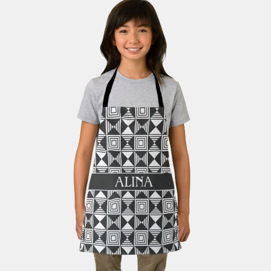 Vierkanten & Driehoeken Zwart Wit Minimaal Patroon Schort (Insitu)