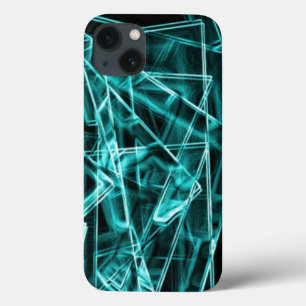Vierkantjes en 'neon'-cyaan of hemelblauwe vlekken iPhone 13 hoesje