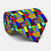 vierkantjes en rechthoeken, kleurig Stropdas met z (Opgerold)