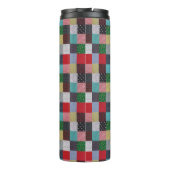 vierkantjes kleurrijke  textiel thermosbeker (Achterkant)
