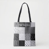 Vierkantjes met zwarte en witte patchwork tote bag (Voorkant)