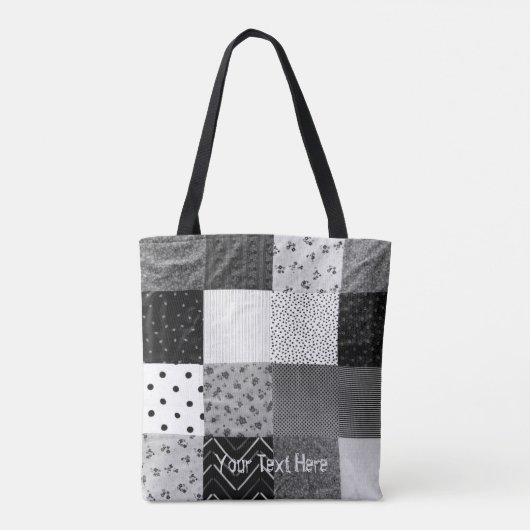 Vierkantjes met zwarte en witte patchwork tote bag (Achterkant)