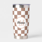 Vierkantjes mocha bruin wit retro Monogram Geïsoleerde Drinkbeker (Links)