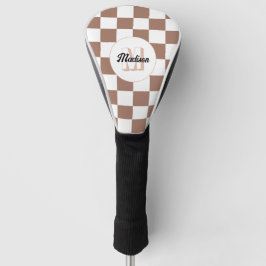 Vierkantjes mocha bruin wit retro Monogram Golfheadcover