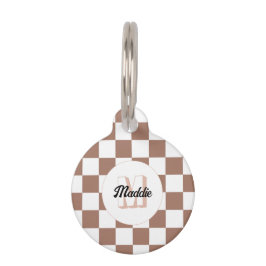 Vierkantjes mocha bruin wit retro Monogram Huisdierpenning