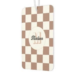 Vierkantjes mocha bruin wit retro Monogram Luchtverfrisser