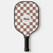 Vierkantjes mocha bruin wit retro Monogram Pickleball Paddle (Voorkant)
