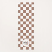Vierkantjes mocha bruin wit retro Monogram Yogamat (Voorkant)