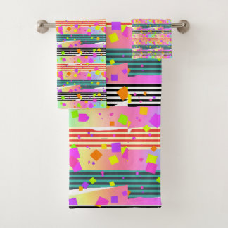 Vierkantjes + Strepen Collage Kinder Cadeau  Bad Handdoek