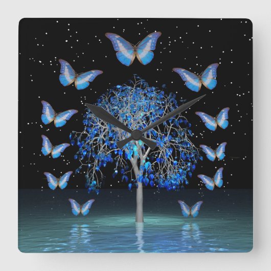 Vierkantswandsluiting van de Butterfly Crystal Tre Vierkante Klok (Voorkant)