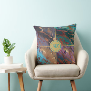 Vierkleurig Blok Monogram Kussen