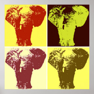 Vierkleurige Pop Art Olifanten Retro Stijl Poster