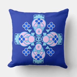 Vierpunts Mandala - orchidee, blauw en kobalt Kussen