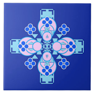 Vierpunts Mandala - orchidee, blauw en kobalt Tegeltje