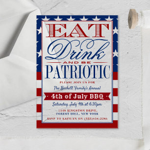 Vierste juli Eat, Drink en wees patriottisch Acryl Uitnodigingen