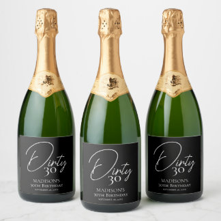 Vies Dertig 30e Zwart & Wit Verjaardag Sparkling Wijnetiket