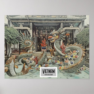 Vietnam Drakentempel,  datum Poster